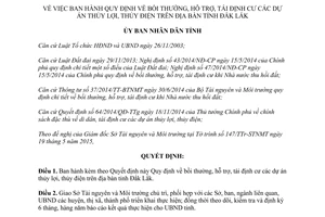 Quyết định 23/2015/QĐ-UBND bồi thường hỗ trợ tái định cư các dự án thủy lợi thủy điện tỉnh Đắk Lắk