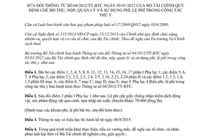 Thông tư 113/2015/TT-BTC sửa đổi 04/2012/TT-BTC về thu nộp quản lý sử dụng phí lệ phí công tác thú y