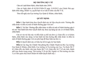 Quyết định 3312/QĐ-BYT tài liệu chuyên môn Hướng dẫn chẩn đoán điều trị bệnh thường gặp ở trẻ em