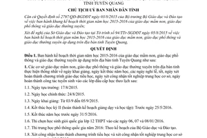 Quyết định 972/QĐ-UBND Kế hoạch năm học 2015 2016 mầm non phổ thông thường xuyên Tuyên Quang