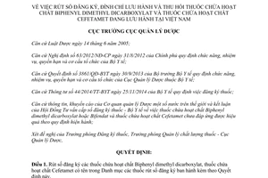 Quyết định 442/QĐ-QLD 2015 thu hồi thuốc chứa hoạt chất Biphenyl dimethyl dicarboxylat và Cefetamet