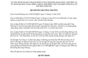Quyết định 8267/QĐ-BCT 2015 sử dụng quặng vàng đồng niken molipđen Việt Nam đến 2015 xét 2025