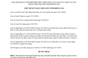 Quyết định 2312/QĐ-UBND Quy chế phối hợp thực hiện công tác quản lý trật tự xây dựng Đồng Nai 2015