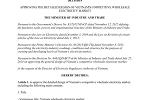 Decision 8266/QD-BCT approving detailed design of Vietnam's competitive wholesale electricity market