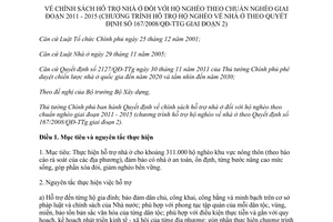 Quyết định 33/2015/QĐ-TTg chính sách hỗ trợ nhà ở đối với hộ nghèo theo chuẩn nghèo 2011 2015