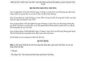 Quyết định 8266/QĐ-BCT 2015 phê duyệt Thiết kế chi tiết thị trường bán buôn điện cạnh tranh Việt Nam