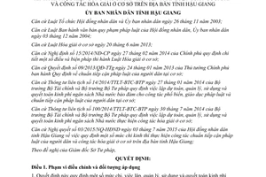 Quyết định 26/2015/QĐ-UBND quyết toán kinh phí và công tác hòa giải ở cơ sở tỉnh Hậu Giang