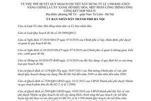 Quyết định 3855/QĐ-UBND 2015 phê duyệt Quy hoạch tỷ lệ 1/500 khu chức năng chính là cây xanh Hà Nội