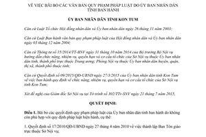 Quyết định 35/2015/QĐ-UBND bãi bỏ các văn bản quy phạm pháp luật tỉnh Kon Tum