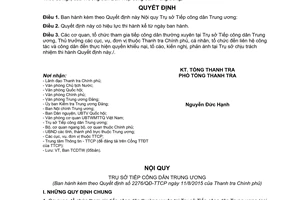 Quyết định 2276/QĐ-TTCP 2015 Nội quy Trụ sở Tiếp công dân Trung ương