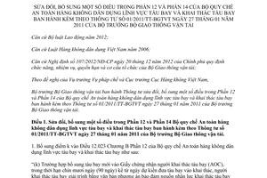 Thông tư 41/2015/TT-BGTVT sửa đổi Bộ quy chế An toàn hàng không dân dụng lĩnh vực tàu bay