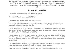 Quyết định 24/2015/QĐ-UBND sửa đổi 16/2009/QĐ-UBND Quản lý nuôi trồng bảo vệ thủy sản Đắk Lắk