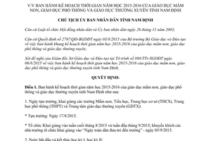 Quyết định 1539/QĐ-UBND kế hoạch thời gian năm học giáo dục mầm non phổ thông Nam Định