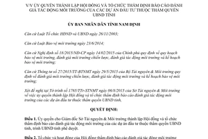 Quyết định 1542/QĐ-UBND 2015 Hội đồng thẩm định báo cáo đánh giá tác động môi trường Nam Định