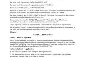 Circular No. 119/2015/TT-BTC financial management to the small mediumsized enterprise development Fund