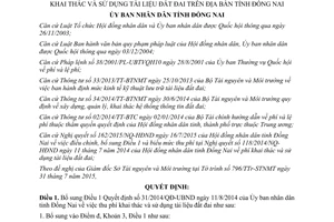 Quyết định 22/2015/QĐ-UBND điều chỉnh bổ sung thu phí khai thác sử dụng tài liệu đất đai Đồng Nai