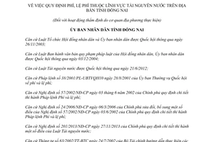 Quyết định 23/2015/QĐ-UBND phí lệ phí thuộc lĩnh vực tài nguyên nước Đồng Nai