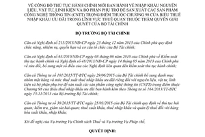 Quyết định 1625/QĐ-BTC 2015 công bố thủ tục hành chính mới về nhập khẩu nguyên liệu vật tư linh kiện