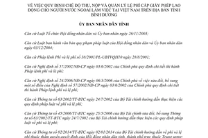 Quyết định 27/2015/QĐ-UBND lệ phí cấp phép lao động người nước ngoài làm việc Việt Nam Bình Dương