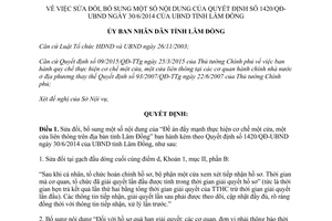 Quyết định 1724/QĐ-UBND 2015 sửa đổi 1420/QĐ-UBND 2014 đẩy mạnh cơ chế một cửa Lâm Đồng