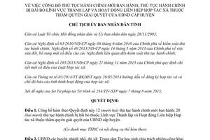 Quyết định 1682/QĐ-UBND thủ tục hành chính thành lập hoạt động Liên hiệp Hợp tác xã Quảng Trị 2015