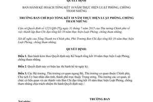 Quyết định 98/QĐ-BCĐTKLPCTN 2015 Kế hoạch tổng kết 10 năm thực hiện Luật Phòng chống tham nhũng