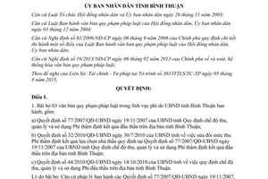 Quyết định 2100/QĐ-UBND Bãi bỏ văn bản quy phạm pháp luật trong lĩnh vực phí Bình Thuận