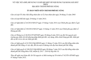 Quyết định 20/2015/QĐ-UBND sửa đổi bổ sung bãi bỏ một số nội dung bảng giá đất Đà Nẵng