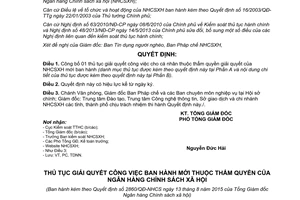 Quyết định 2860/QĐ-NHCS công bố thủ tục giải quyết công việc thuộc ngân hàng chính sách xã hội 2015