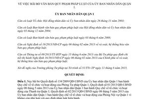 Quyết định 1198/QĐ-UBND 2015 bãi bỏ văn bản quy phạm pháp luật của Uỷ ban Quận 1 Hồ Chí Minh