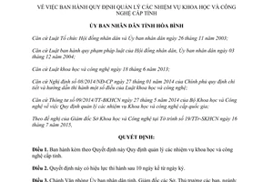 Quyết định 24/2015/QĐ-UBND Quản lý các nhiệm vụ khoa học và công nghệ cấp tỉnh Hòa Bình