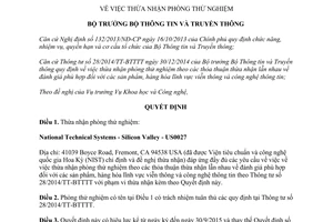 Quyết định 1341/QĐ-BTTTT 2015 thừa nhận phòng thử nghiệm National Technical Systems Silicon Valley