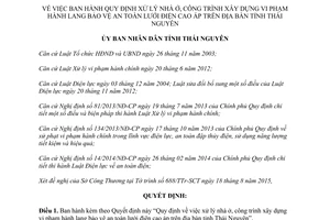 Quyết định 21/2015/QĐ-UBND xử lý nhà ở công trình vi phạm bảo vệ an toàn lưới điện Thái Nguyên