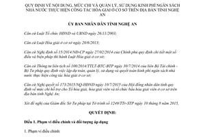 Quyết định 42/2015/QĐ-UBND Mức chi quản lý kinh phí ngân sách nhà nước hòa giải ở cơ sở Nghệ An