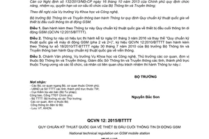 Thông tư 22/2015/TT-BTTTT quy chuẩn kỹ thuật quốc gia thiết bị đầu cuối thông tin di động GSM