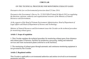 Circular No. 40/2015/TT-BTNMT on the technical procedure for monitoring exhaust gases