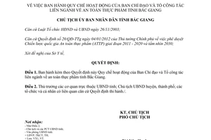 Quyết định 1529/QĐ-UBND 2015 Ban Chỉ đạo và Tổ công tác liên ngành an toàn thực phẩm Bắc Giang