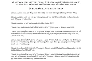 Quyệt định 51/2015/QĐ-UBND thu quản lý phí thẩm định báo cáo đánh giá tác động môi trường Ninh Thuận