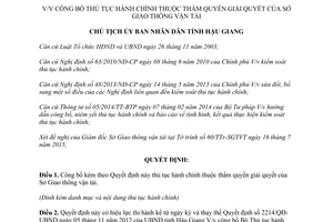 Quyết định 1140/QĐ-UBND thủ tục hành chính thuộc thẩm quyền sở giao thông vận tải Hậu Giang 2015