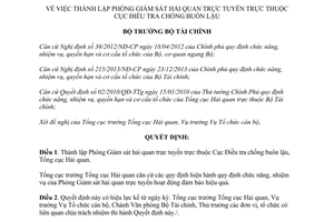 Quyết định 1658/QĐ-BTC 2015 Thành lập Phòng Giám sát hải quan trực tuyến