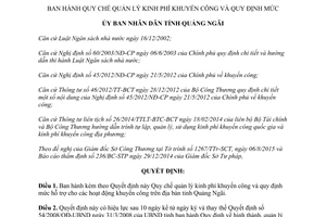 Quyết định 40/2015/QĐ-UBND Quản lý kinh phí khuyến công và mức hỗ trợ khuyến công Quảng Ngãi