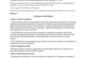 Decree No. 68/2015/ND-CP registration of nationality and rights towards aircraft