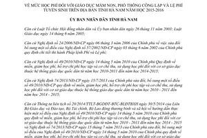 Quyết định 18/2015/QĐ-UBND học phí giáo dục mầm non phổ thông công lập lệ phí tuyển sinh Hà Nam