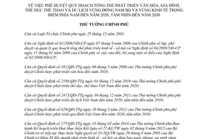 Quyết định 1400/QĐ-TTg 2015 Quy hoạch tổng thể phát triển văn hóa gia đình thể dục thể thao du lịch