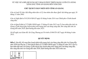 Quyết định 1680/QĐ-UBND 2015 sửa đổi Quy hoạch phát triển mạng lưới cửa hàng xăng dầu An Giang