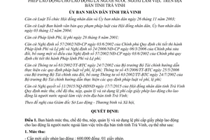 Quyết định 20/2015/QĐ-UBND mức thu nộp quản lý sử dụng lệ phí cấp giấy phép lao động Trà Vinh