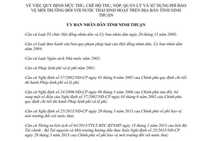 Quyết định 54/2015/QĐ-UBND thu quản lý sử dụng phí bảo vệ môi trường nước thải sinh hoạt Ninh Thuận