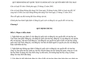 Nghị định 68/2015/NĐ-CP quy định đăng ký quốc tịch và đăng ký các quyền đối với tàu bay