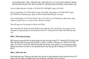Thông tư 124/2015/TT-BTC thu nộp quản lý sử dụng phí sử dụng đường bộ trạm thu phí Km1747 Đắk Lắk