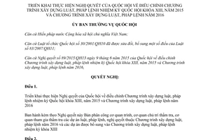 Nghị quyết 1023/NQ-UBTVQH13 điều chỉnh và xây dựng Chương trình xây dựng luật pháp lệnh